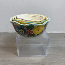 Pioneer Woman Ceramic Nesting Measuring Bowls Cups Floral 4 Piece Set Farmhouse