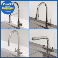 Modern Kitchen Taps Single Twin Dual Lever Hot Cold Tap Swivel Spout Mono Mixer