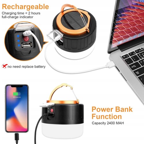 Solarbetriebene Taschenlampe Lampe Camping Zelt Licht USB Outdoor Wandern DHL - Bild 7 von 11