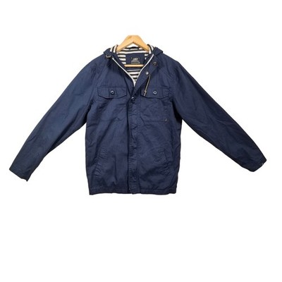 Lost Enterprises Mens Small Navy Blue Hooded Utility Jacket Striped Lining