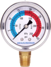 2" Dial Size, Glycerin Filled Pool Filter Pressure Gauge, 304 Stainless Steel Ca