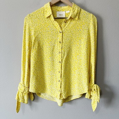 Anthropologie Maeve Blithe Butter Yellow Speckled Button Front Blouse Size US 4