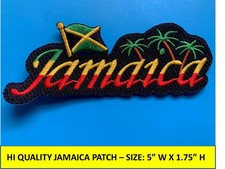 JAMAICA FLAG PATCH w/ TREES IRON-ON SEW-ON  EMBROIDERED EMBLEM  (5" x 1.75&rdquo;)