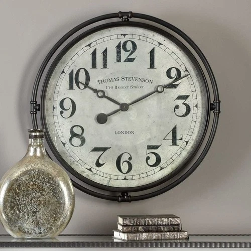 UTTERMOST 6449 NAKUL INDUSTRIAL SMOKE GRAY IRON FRAME QUARTZ MOVEMENT WALL CLOCK - Picture 3 of 5