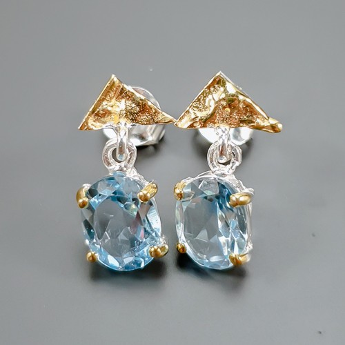 Handarbeit Schmuck natürliche Blautopas Ohrringe 925 Sterling Silber /E126467 - Bild 1 von 8
