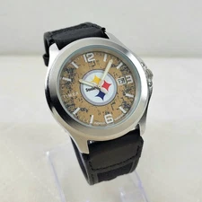 TIMEX NFL FOOTBALL STEELERS INDIGLO WR 50M DATE BLACK/BEIGE MEN'S WATCH 