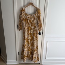 NWT Women’s LOFT Mustard Paisley Floral Long Sleeve Maxi Dress Size XL