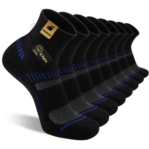 8 Pairs Men's Athletic Ankle Socks Running Cushioned Cotton Quarter Sports Socks
