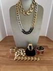 Vintage Chunky Costume Jewelry Lot 5 Bracelets 2 Necklaces Gold Silver Tone