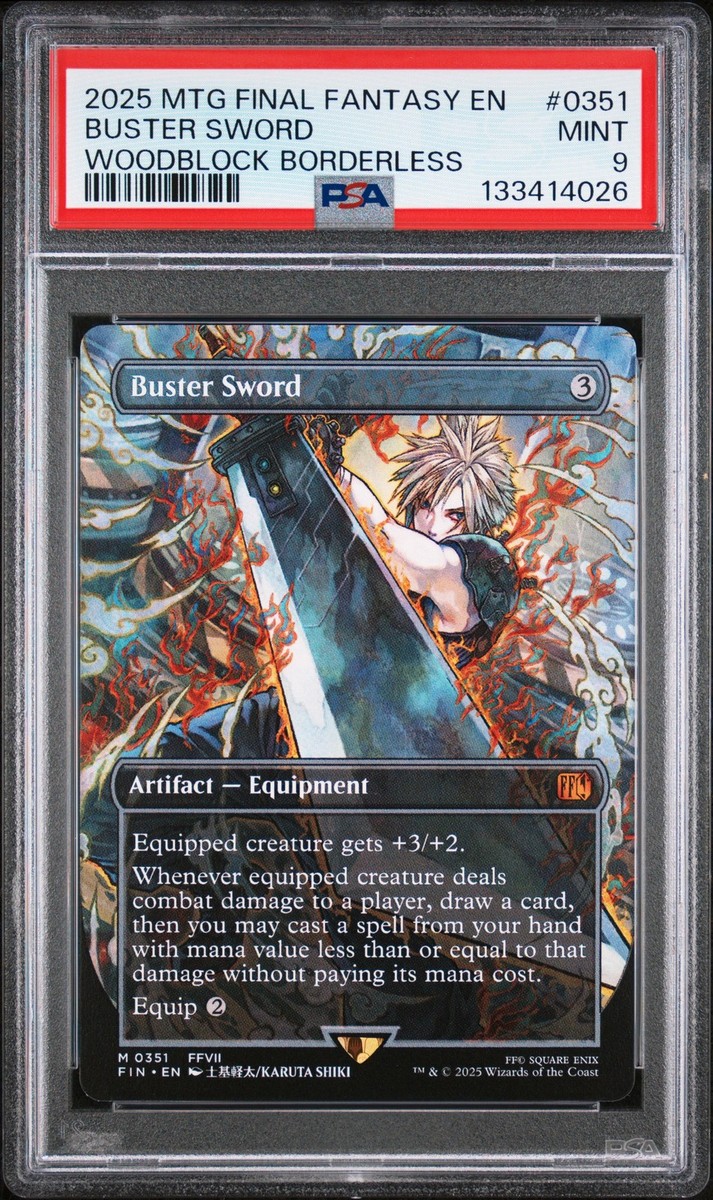 2025 MTG FINAL FANTASY WOODBLOCK BORDERLESS #0351 BUSTER SWORD PSA