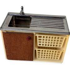 Lundby 1970s Dollhouse Kitchen Sink Unit with Storage Baskets