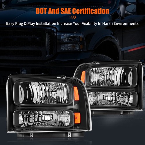 For 2005-2007 Ford F250 F350 F450 Headlights Headlamp Assembly Super Duty Pair - Picture 5 of 10