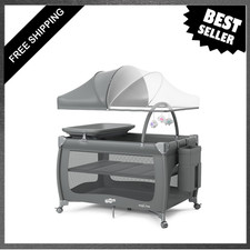 Baby Playard Pack and Play with Bassinet, Portable Infant Playpen, One-Step