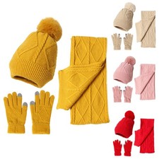 3pcs Women Winter Thick Warm Knit Hat Scarf and Touchscreen Gloves Knitted Set