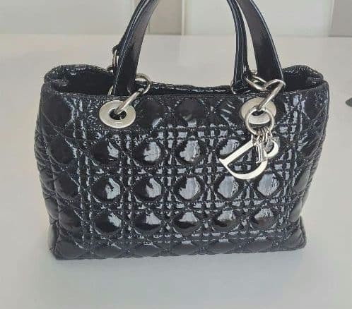 Dior bag, black enamel, Lady Dior tote bag #QYF0ZA