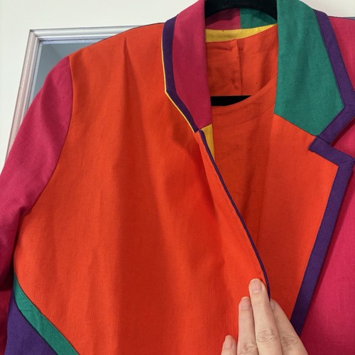 Vintage 90s Alexander Campbell Linen Colorblock Retro Blazer Jacket And Top BOLD - Picture 4 of 12