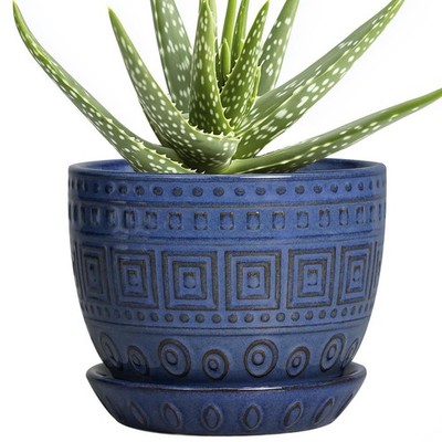 Plant Pots Indoor 5 Inch - Ceramic Pot for Plants with Drainage Hole and Sauc...