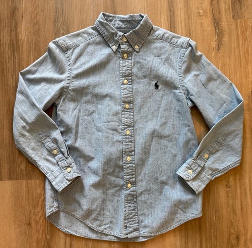 Ralph Lauren Boys Chambray Pony Shirt Long Sleeve Button Down Medium 10 12 - Picture 2 of 6
