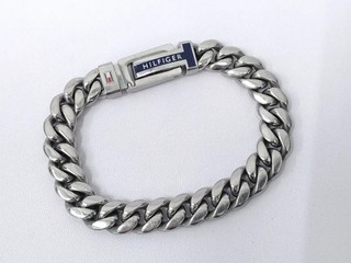 Tommy Hilfiger Silver Tone Stainless Steel Chunky Curb Chain Bracelet Men's