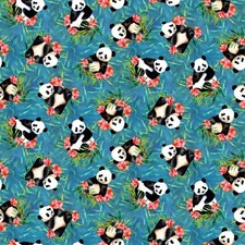 Animal Fabric Panda Paradise Bamboo Bear Toss Blue Blank Quilting YARD