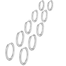 5 Pairs Small Huggie Hoop Earrings Set 6mm, 5 Pairs 6/8/10/12/14mm -Silver
