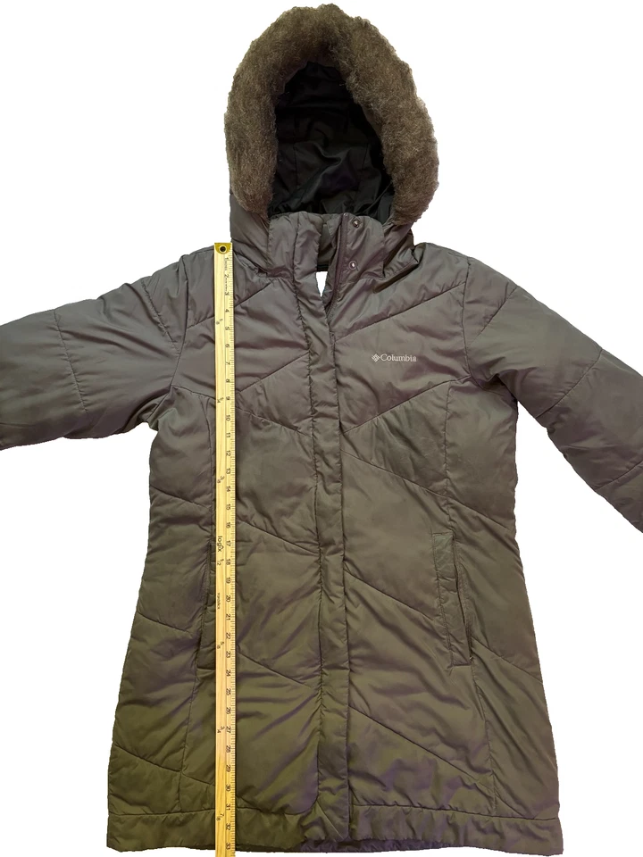 Chaqueta Columbia para mujer talla L abrigo acolchado marrón capucha de piel sintética Foto 4 de 4