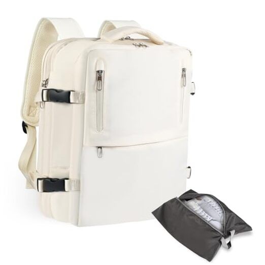 Anti-Theft Travel Laptop Backpack with USB Charging Port & Water-Resistant Design in White