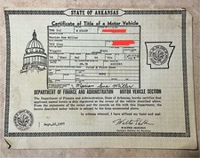 Classic Collectible 1968 Chevrolet Bel Air - Arkansas Certificate Of Title