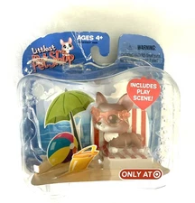 Littlest Pet Shop Hasbro LPS #317 Corgi Dog Beach Scene Blue Eyes NEW NIB Rare 