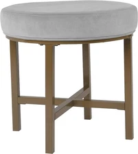 Round Metal Base Decorative Ottoman Silver