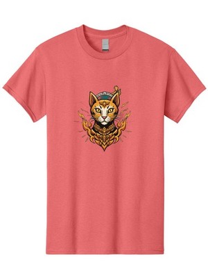 Warrior-Cat-Head Mens Graphic Tee, 100% Cotton, Casual Summer Wear