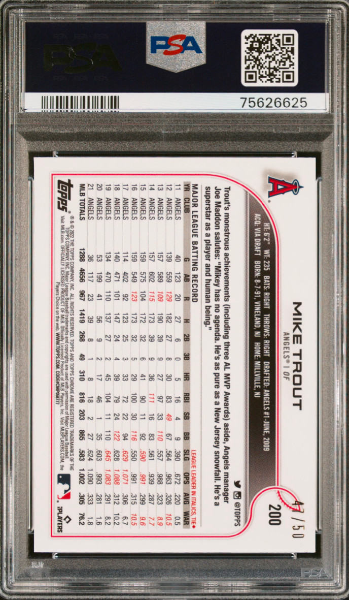 Mike Trout  PSA 10 GOLD Refractor Limited to a print run of only 50, this #47 view 2