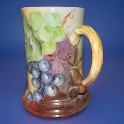 Antique JPL Jean Pouyat Limoges Hand Painted Grape Design Mug Stein Cup France