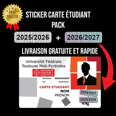 PACK Autocollant carte étudiant étudiante année 2025 2026 2027 sticker vignette