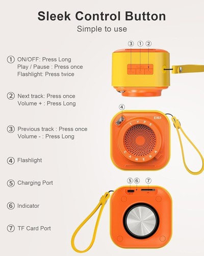 EWA Mini altoparlante wireless Bluetooth con cordino wireless portatile Arancio - Afbeelding 4 van 7