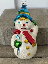 Ornament Snowman Vintage Blown Glass