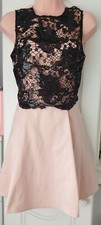 New  Lipsy Size 10  black crochet lace overlay nude skater Prom Dress,  BNWT 