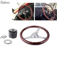 15" Steering Wheel Wood Grip with Rivets+Hub Adapter for Ford Mustang 1984-2004