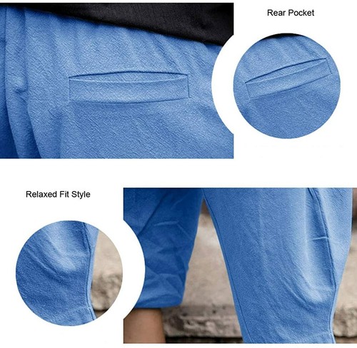 Herren Freizeit Leinen Capri lange Shorts lose Passform unter dem Knie Baggy Yoga Sport Hose - Bild 60 von 60