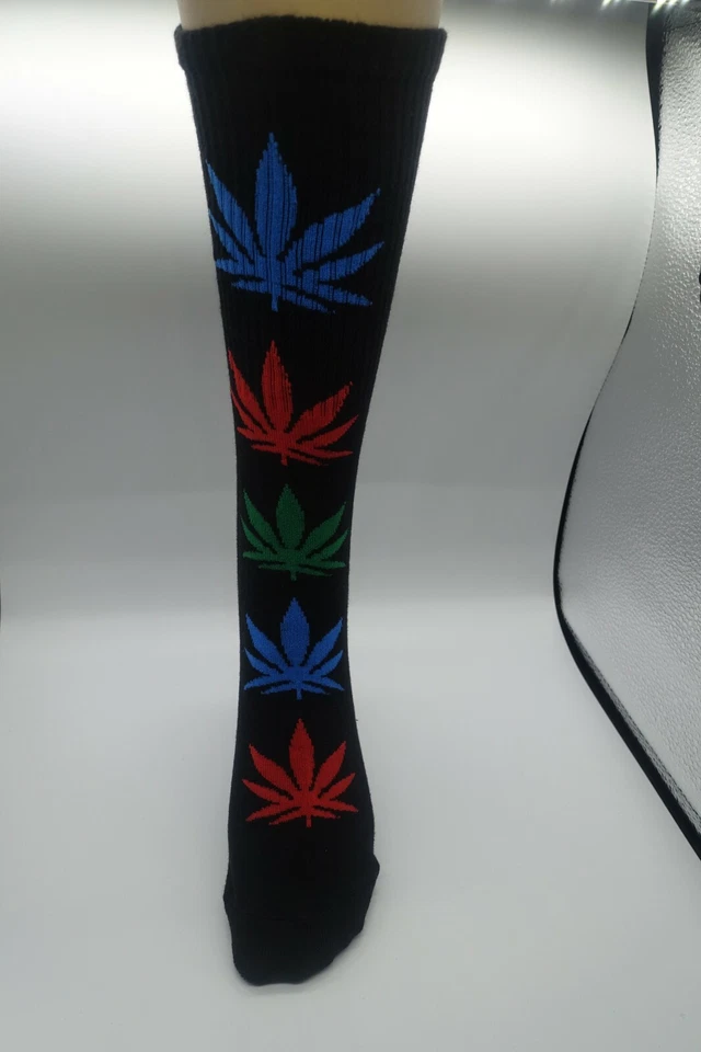 Calcetines Negros Unisex Multicolor Verde Azul Rojo Hoja Foto 4 de 4
