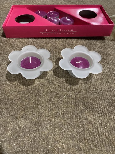 Pier One Imports Daisy Flower Tea Light Holder Set Candles Citrus Blossom New - Picture 2 of 2