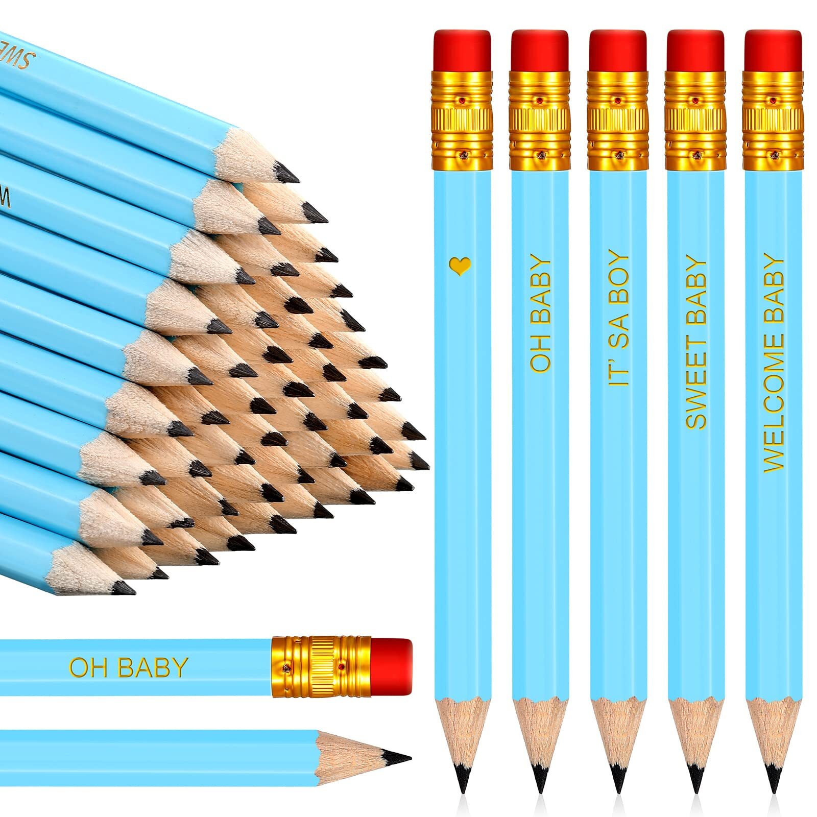 Baby Shower Mini Golf Pencils 50-Pack Blue Boy Style 4 Inch Presharpened-image