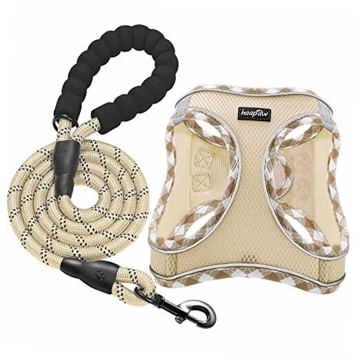 Dog Harness with Leash Set, No S (Chest 12.5''-14.7'', Weight 7-11 lb) Beige