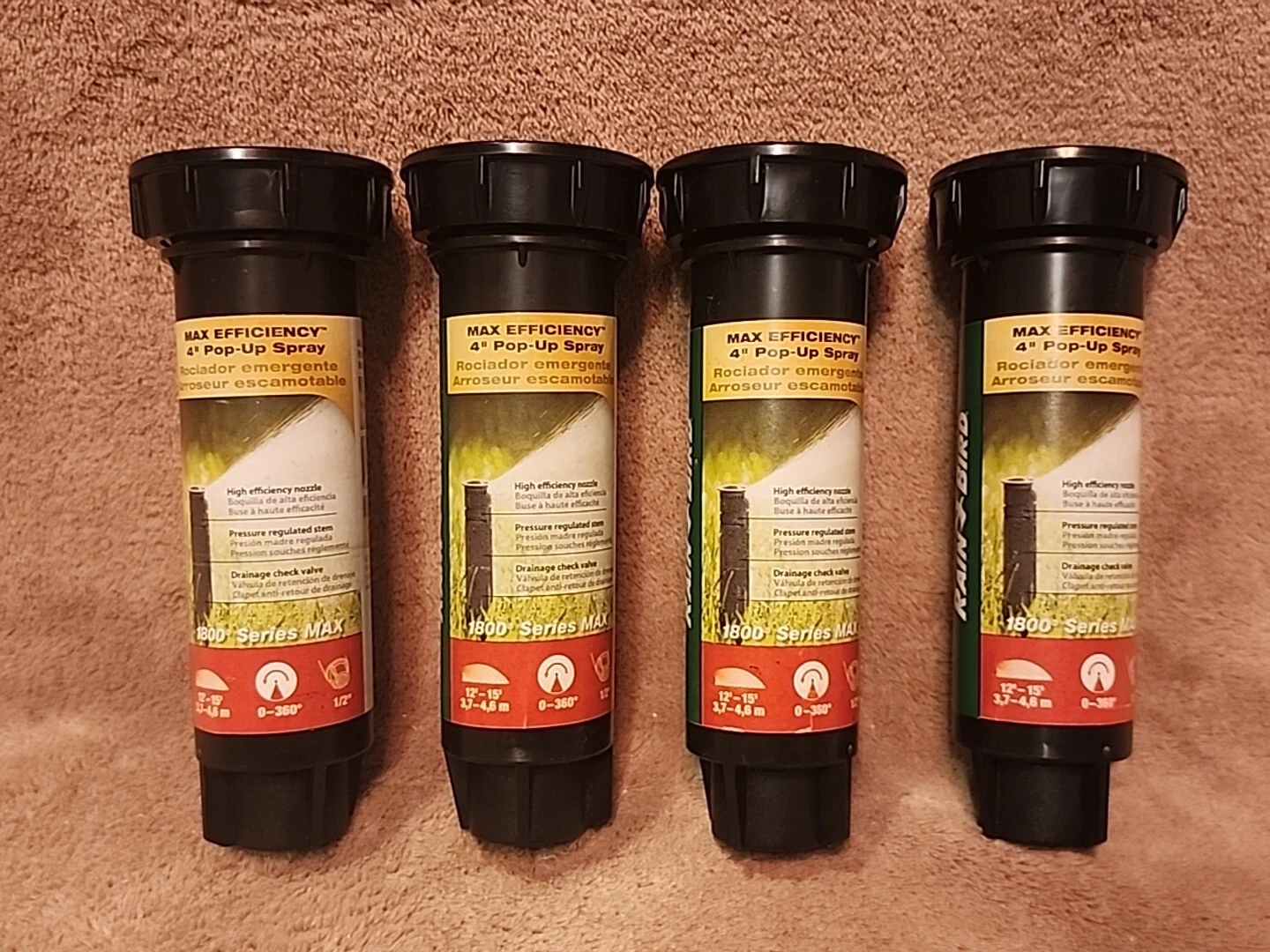 Lot of 4: Rain Bird 1804HEVNPR 4" Pop up Sprinkler 12' - 15', 1/2"