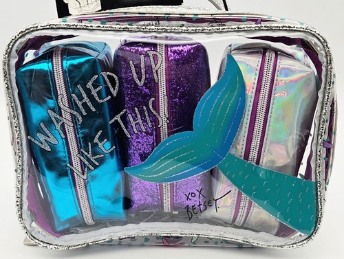 Betsey Johnson 4 pz custodia da viaggio sirena colorata on the go cerniera plastica trasparente - Foto 2 di 4