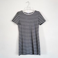 Tobi Striped Ringer T Shirt Dress Small Gray White Mini Short Sleeve Cotton