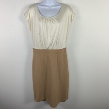 Ann Taylor LOFT Womens Dress Sz 4 Beige Tan Colorblock Short Sleeve Scoop Neck