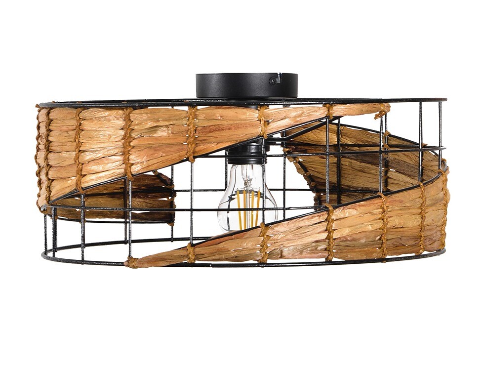 Смесь современных материалов Nino Leuchten Deckenleuchte Java Grasgeflecht Metall schwarz