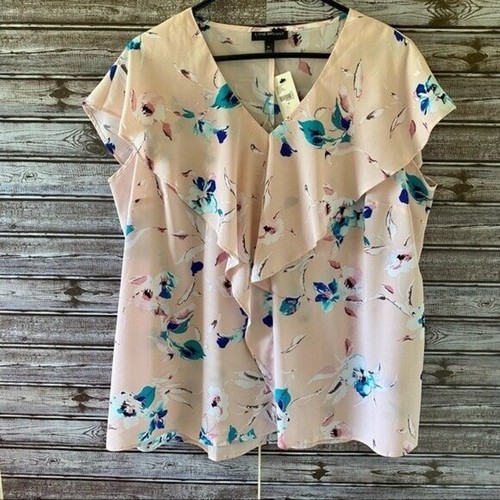Lane Bryant Women's Blouse Size 16 Pink Floral Ruffle NWT