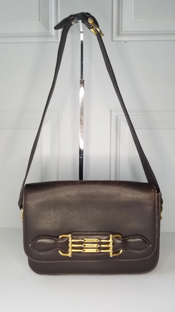 RARE AUTHENTIC CELINE PARIS BROWN CALFSKIN CLASSIC VINTAGE BOX BAG SHOULDER  BAG